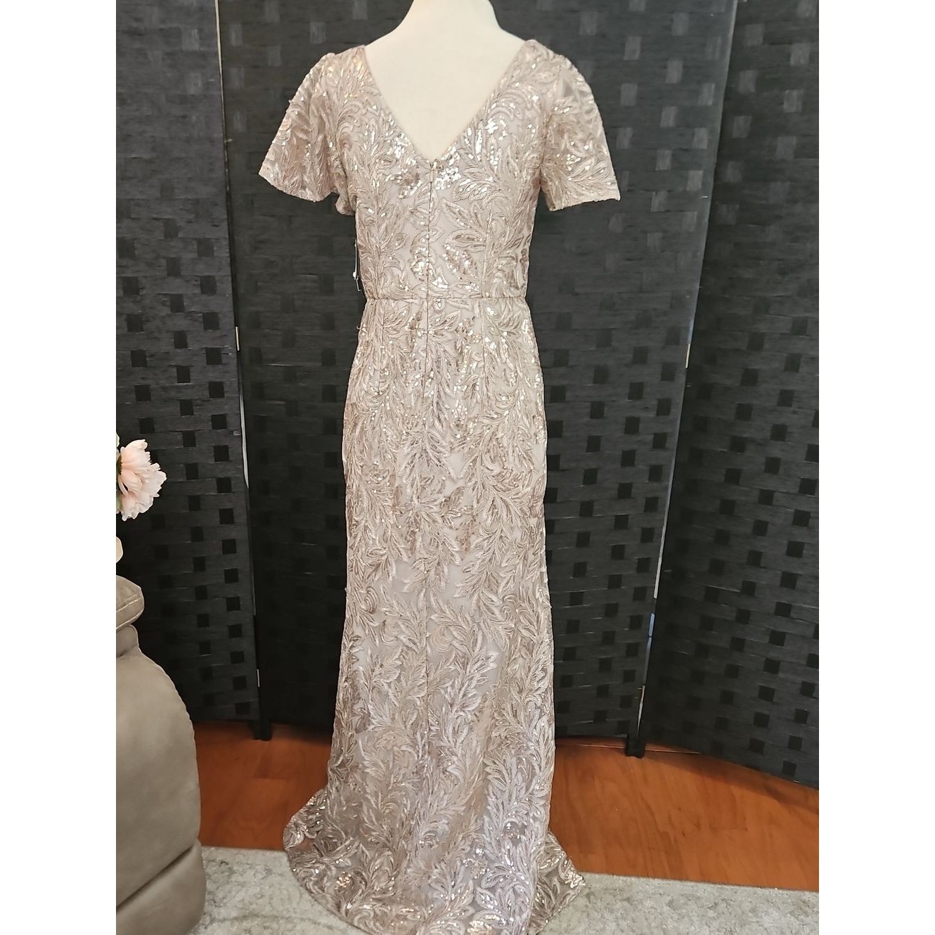 Nwt Alex Evenings Taupe V-Neck Sequined Evening Gown Size 4 — image 6 of 8